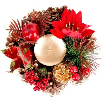 Svietnik MagicHome Vianoce s čečinou a kvetom prírodný 15 cm