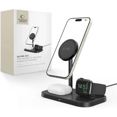 Tech-Protect 3в1 магнитно безжично зарядно TECH-PROTECT QI15W A22 MagSafe черно (9490713930960)