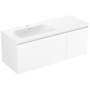 Mexen Rivel шкаф за баня 120 см с мивка Vela лява, 1S, 1D, гофрирана, бяла мат - 91A23-12047-3-BBFF01-W23L01 (91A23-12047-3-BBFF01-W23L01)