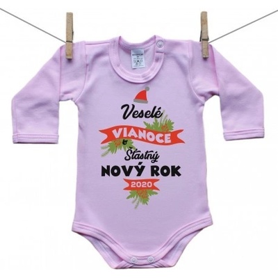 Boodyy Ružové Body s dlhým rukávom Veselé Vianoce a šťastný nový