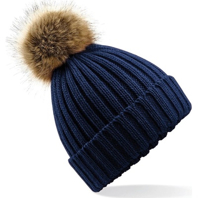 Beechfield pletená čepice s kožešinovou bambulí Pom Pom Chunky Námořní modrá
