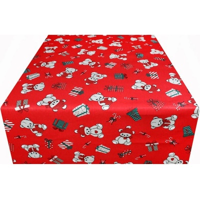 Mondo Vianočný behúň medvedíky darčeky a cukríky na červenom podklade Červená 40x120 cm