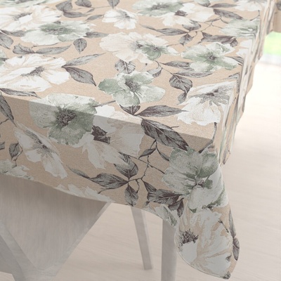 Biante obdĺžnikový obrus Porto PRT-012 Zeleno-biele kvety na béžovom 120x160 cm