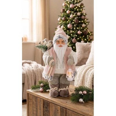 Dekorace MagicHome Santa, s dárkem, růžovo-hnědý, 30 cm