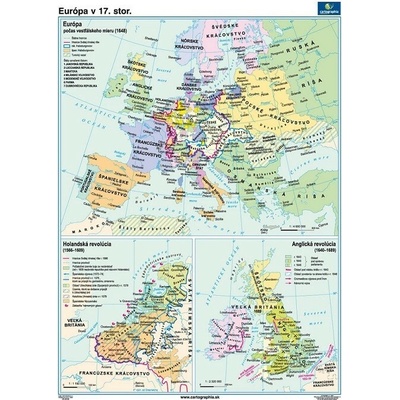Cartographia Európa v 17. storočí (70x100 cm), nástenná, fóliovaná, lištovaná