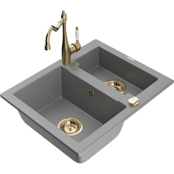 Mexen Carlos гранитна мивка с 1, 5 камери с кухненски батерии Carla, сив (6518-71-670700-50)
