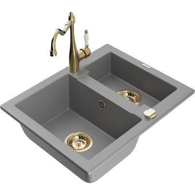 Mexen Carlos гранитна мивка с 1, 5 камери с кухненски батерии Carla, сив (6518-71-670700-50)