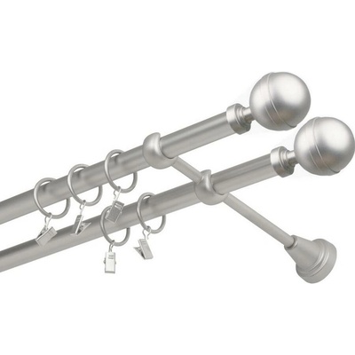 OK-GarnýžeCZ Garnýž kovová dvouřadá 19mm Kalisto double satina 150 cm do stěny / kroužky s žabkou