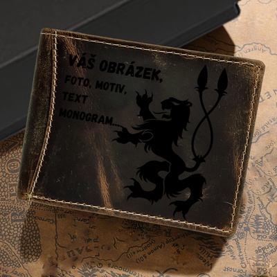 Pánská peněženka modern z pravé kůže s osobním gravírováním monogram text nebo motiv zdarma