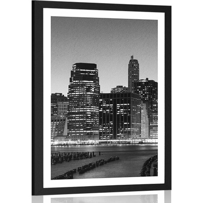 Plakát s paspartou noční New York v černobílém provedení - 20x30 black