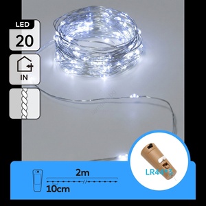 Aigostar - LED декоративна верига с тапичка за бутилка 20xLED/3xLR44 2m студено бяло (AI2993)
