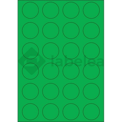 Labelea Samolepiace etikety kruh 40x40 mm farebné papierové, na hárku A4, pre laserovú a atramentovú tlač, Farba etikiet Zelená, Počet hárkov v balení 100 EPY999040PG024S