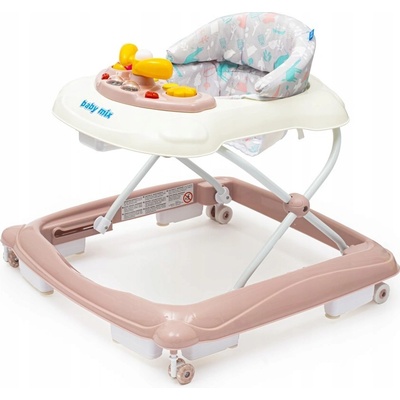 Baby Mix Chodítko s volantem a silikonovými kolečky pudrově růžové – Zboží Mobilmania