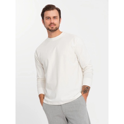 Ombre Clothing Мъжка памучна тениска LOOSE FIT с дълъг ръкав и кръгло деколте - кремава V2 OM-LSBC-0129 Ombre Clothing Ombre Clothing | Byal | МЪЖЕ | L