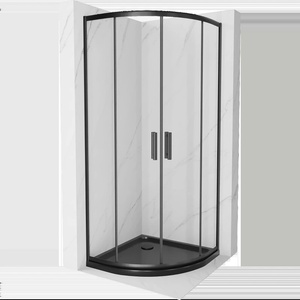 Mexen Rio полукръгла душ кабина 90 x 90 см, прозрачна, черна + корито Flat, черно (863-090-090-70-00-4170B)