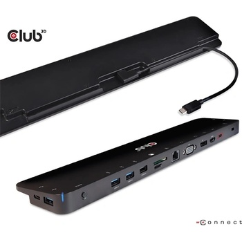 Club 3D Докинг станция за преносими компютри Club 3D - CSV-1565 (100W, USB-C към 5xUSB-A Gen 1, 2x USB-A 2.0, HDMI, DP, VGA, RJ45, Micro SD, 3, 5 Jack) (CSV-1565)