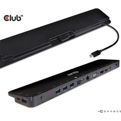 Club 3D Докинг станция за преносими компютри Club 3D - CSV-1565 (100W, USB-C към 5xUSB-A Gen 1, 2x USB-A 2.0, HDMI, DP, VGA, RJ45, Micro SD, 3, 5 Jack) (CSV-1565)