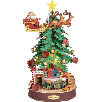 Image 1 of Robotime Дървен 3D пъзел Robo Time от 319 части - Музикална коледна елха (AMS01)