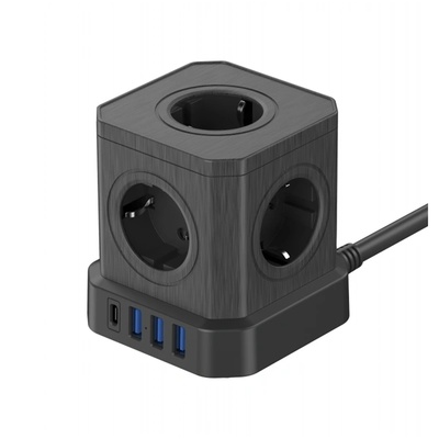 Newell GaN Power Cube 9 в 1 зарядно устройство/разширител за 9 устройства, 5 гнезда + 3 порта USB-A + 1 порт USB-C, 4000 W, черен NL4387 (NL4387)