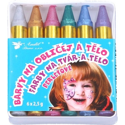 Farby na tvár a telo 6 ks perleťové v sáčku 6 x 7cm karneval
