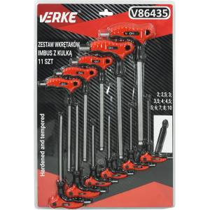 VERKE Комплект шестограми с Т-дръжка и сферична глава 11бр 66470 (v86435)