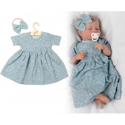 Baby Nellys Mušelínové šatičky čelenka 2-dílná sada Dino, mátové – Zbozi.Blesk.cz