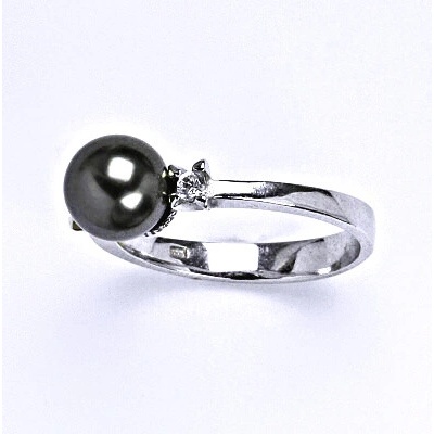 Čištín Zlatý prsten Swarovski perla Dark grey bílé i žluté zlato T 1207