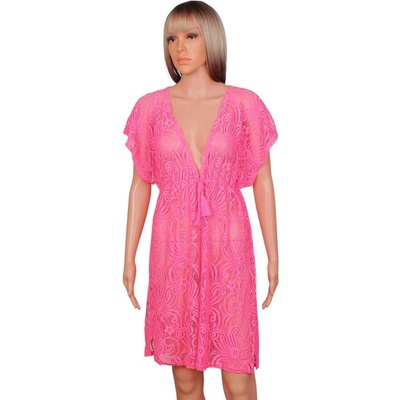 Мрежеста туника за плаж в розово