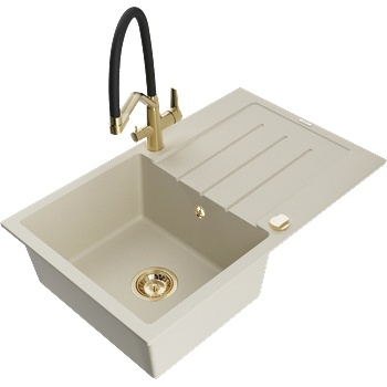 Mexen Bruno мивка от гранит с една камера и отцедник и кухненски смесител Duo, бежов - 6513-69-671701-57-G (6513-69-671701-57-G)