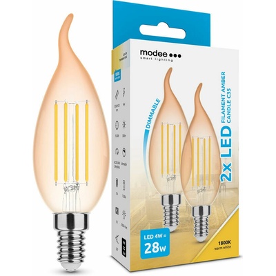 Modee Lighting LED Filament Amber Candle žiarovka E14 4W teplá biela, stmiev ML-CFAFL1800K4WE14DB2