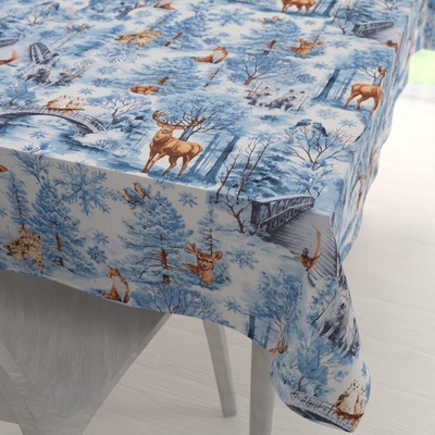 Biante bavlna obdĺžnikový obrus Sandra SA-674 Lesné zvieratá v zimnom lese na modrom 50x100 cm