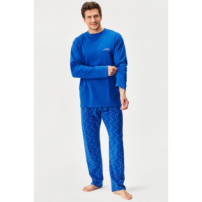 Gina 79165 pánské pyžamo dlouhé pomněnkově modré
