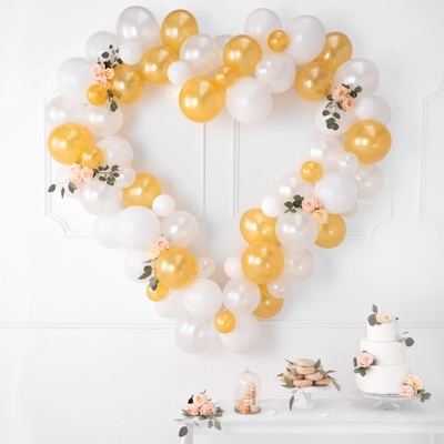 PartyDeco Set balónikov Srdce bielo-zlaté s rámom 160 cm