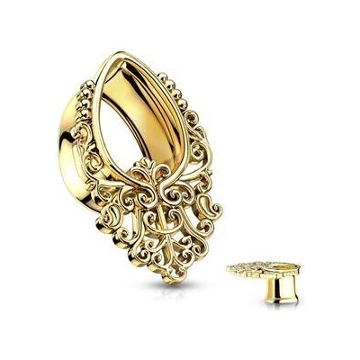 Šperky4U zlacený tunel do ucha s ornamenty TN01142GD-12