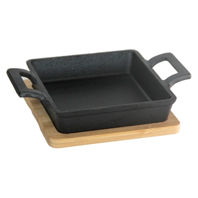 HORECANO HORECANO-Мини Тиганче Квадратно с две дръжки и бамбукова подложка 13х13 cm (1277SJ4810) (0147111)