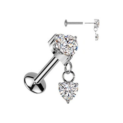 Šperky4U Piercing do ucha se srdíčky PUSH IN labreta TITAN TIT1665