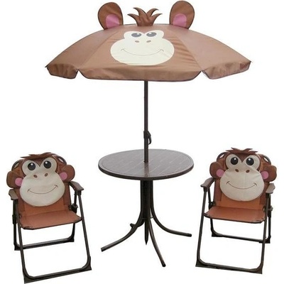 Strend Pro Leq Melisenda Opica detský záhradný set 2 stoličky so slnečníkom hnedý