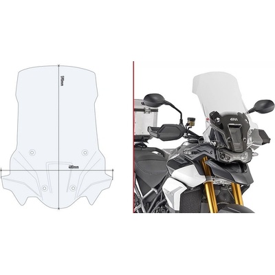 D6418St plexi čiré Triumph Tiger 900 Rally (20-23) ,vxš590x480 mm, o 125 mm vyšší než originál