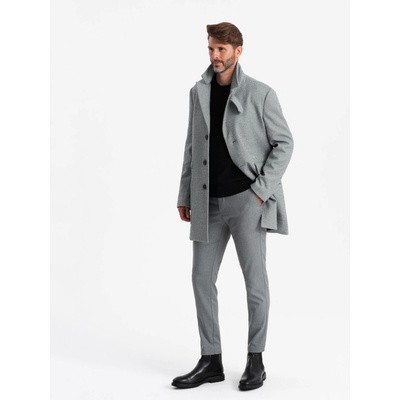 Ombre Single-breasted patterned men's coat with pockets ash šedá