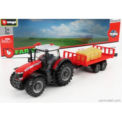 Bburago Massey ferguson Tractor With Trailer 2016 Red 1:50