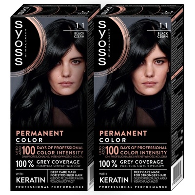 Syoss barva na vlasy trvalá Permanent Color 1-1 černá 2 ks