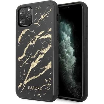 GUESS Marble Glass Case - дизайнерски кейс с висока защита за iPhone 11 Pro Max (черен)