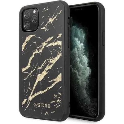GUESS Marble Glass Case - дизайнерски кейс с висока защита за iPhone 11 Pro Max (черен)