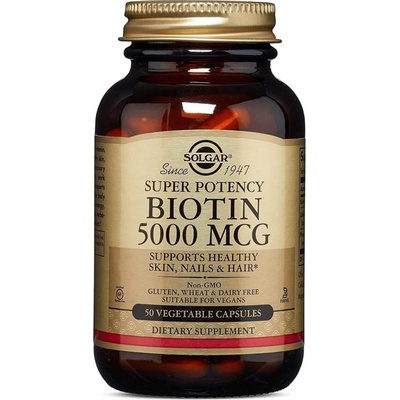 Solgar Biotín 5000 mcg 50 vegetariánskych kapsúl pre pleť vlasy a nechty