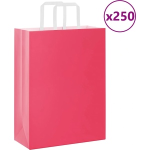vidaXL Хартиени торбички 250 бр с дръжки розови 26x12x35 см (4101898)