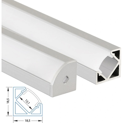 ML-761.054.02.2 Rohový hliníkový profil RT, 19x19 mm, mléčný difuzor, komplet, 2 m