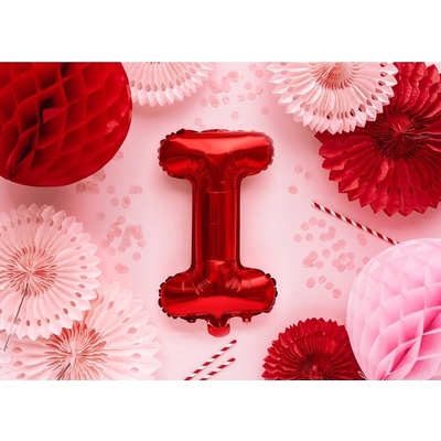 PartyDeco Fóliový balón Mini Písmeno I 35 cm rudý