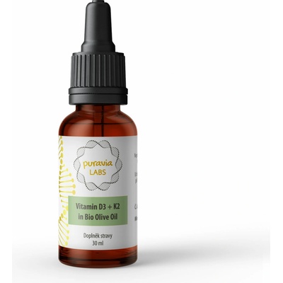 Puravia LABS Vitamín D3 Plus K2 kapky v BIO olivovém oleji 30 ml