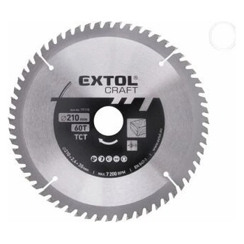 EXTOL CRAFT Kotouč pilový s SK plátky, 210x1,4x30mm, 60T, šířka SK plátku 2,7mm