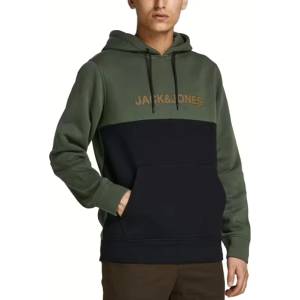JACK & JONES Colourblock Logo Hoodie Green - magazinko